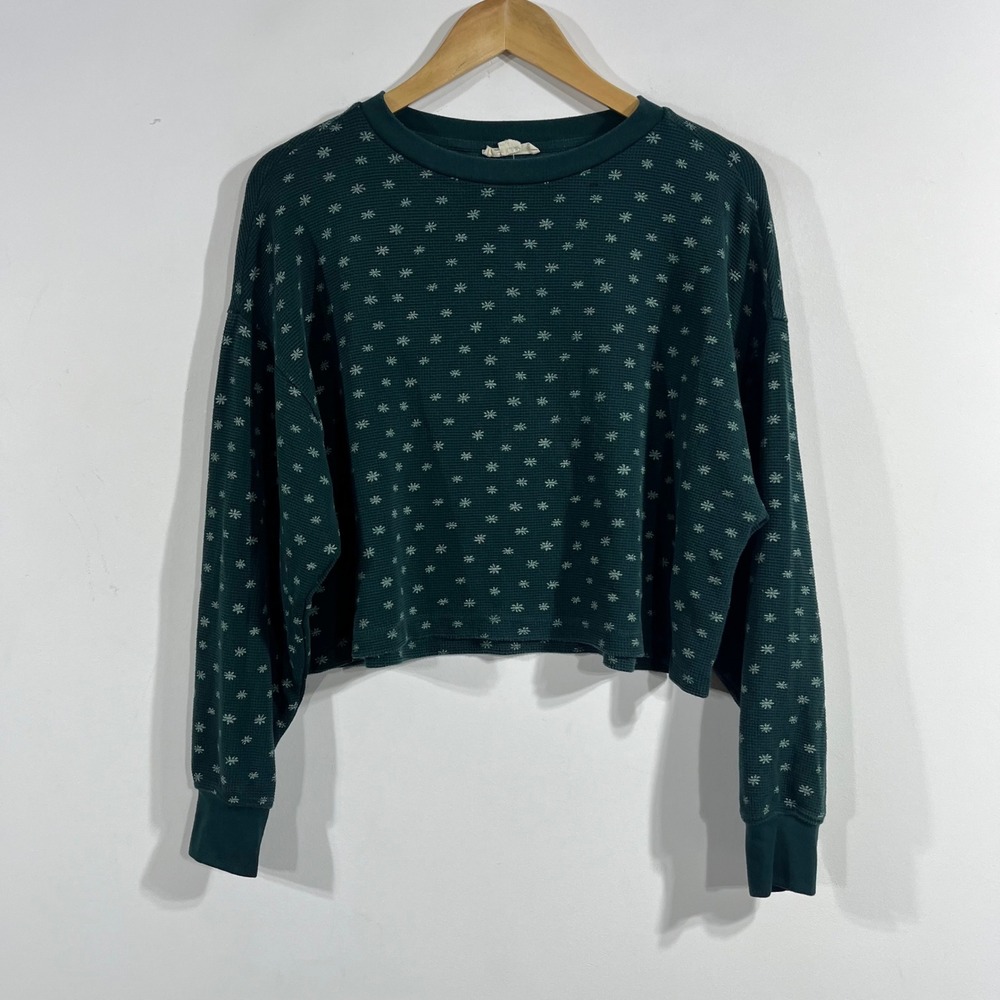 Madewell Granola Boho Floral Waffle Knit Boxy Long Sleeve Thermal Top Small y2k